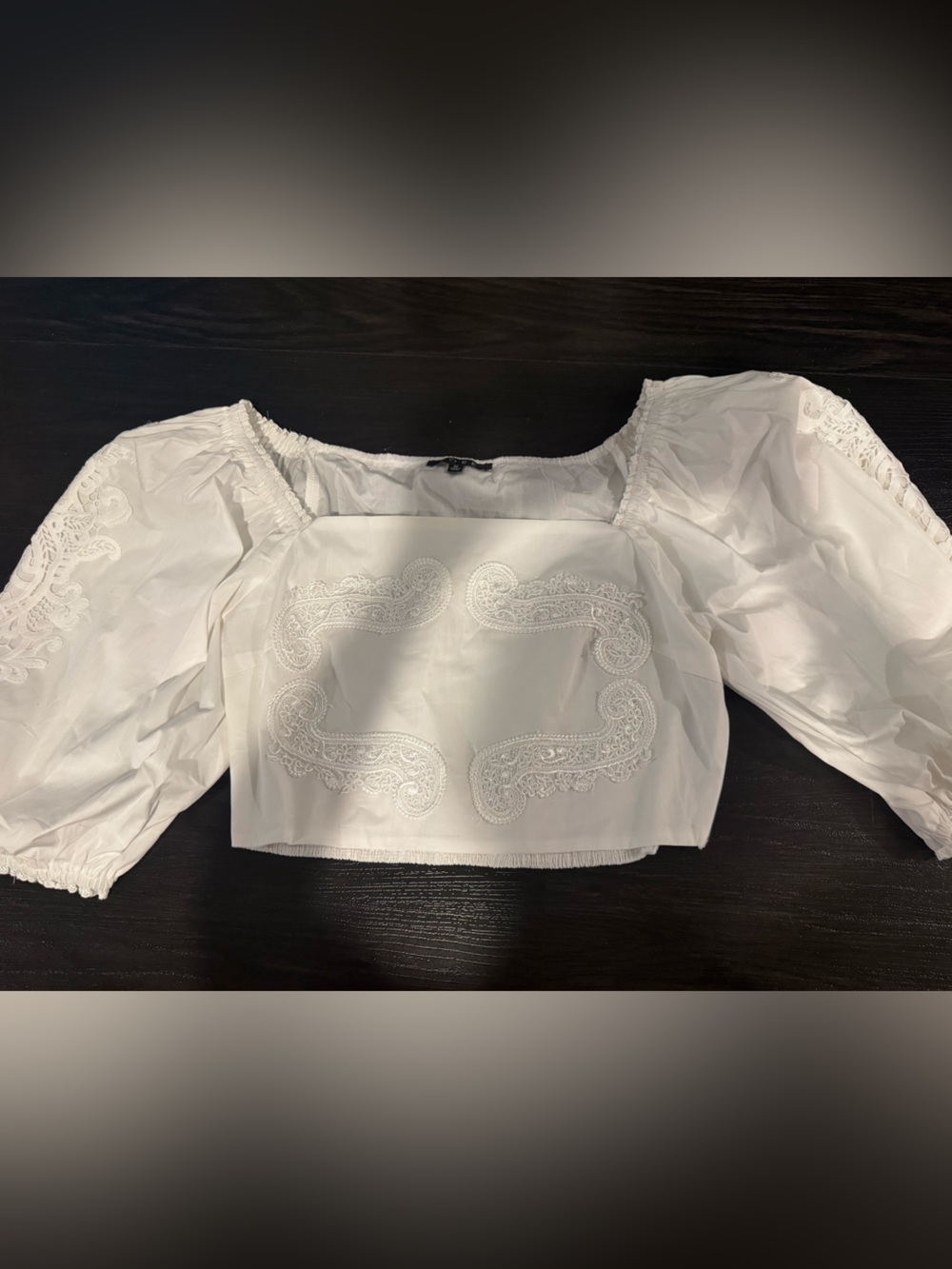 Vici White Embroidered Off-Shoulder Crop Top